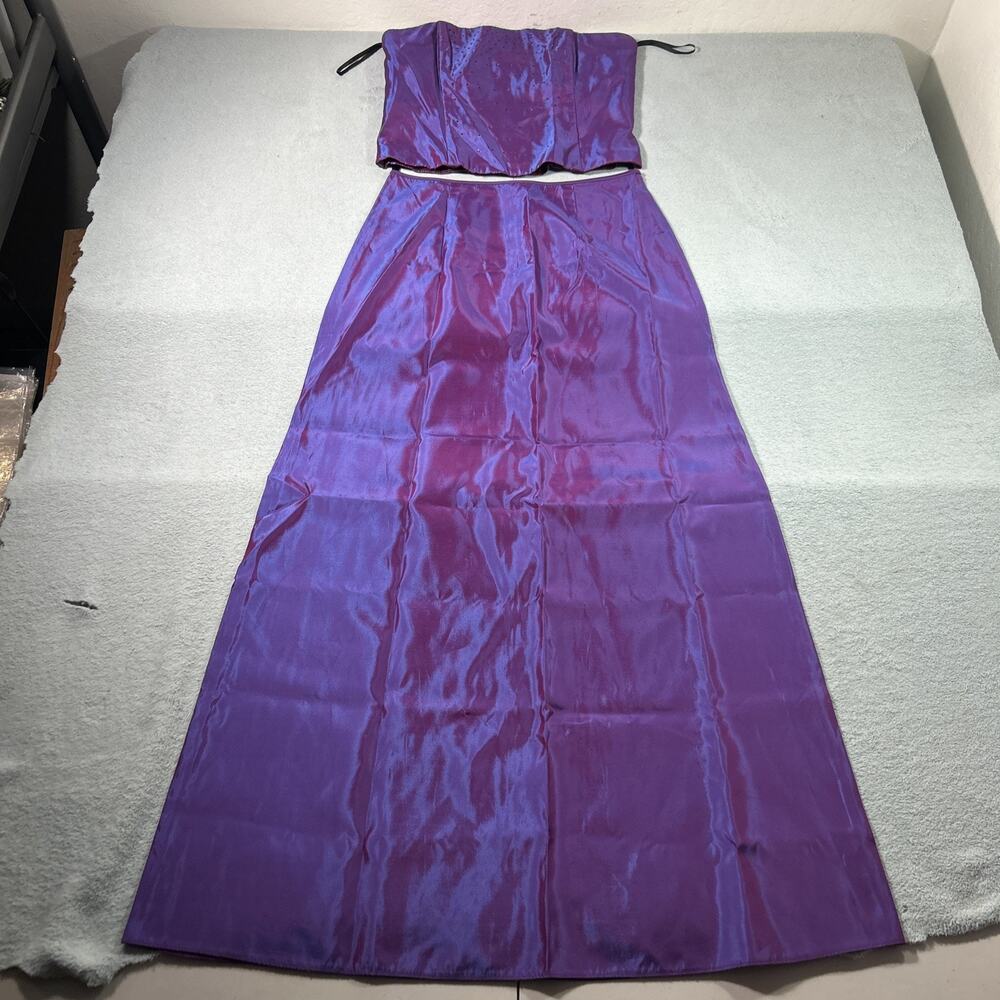 Jessica McClintock Gunne Sax VTG 2 Piece Set Purple Iridescent Rhinestone Size 9